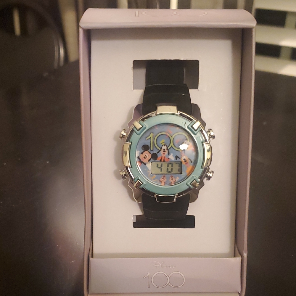 Disney Black and Silver Smartwatch with Blue Dial